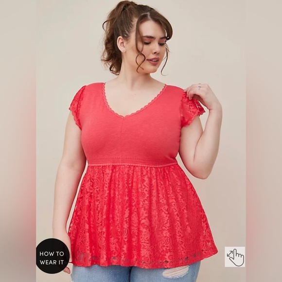 torrid Tops - Torrid Babydoll super soft v neck lace top!